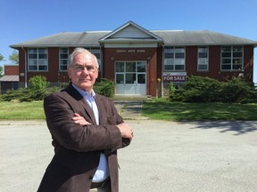 Doug Reycraft, former mayor of Southwest Middlesex and chair of the Community Schools Alliance, says a new study by Western University researchers shows closing schools has negative effects on small communities. Reycraft is standing in front of the defunct Caradoc South school in Melbourne. (Derek Ruttan/The London Free Press file photo)