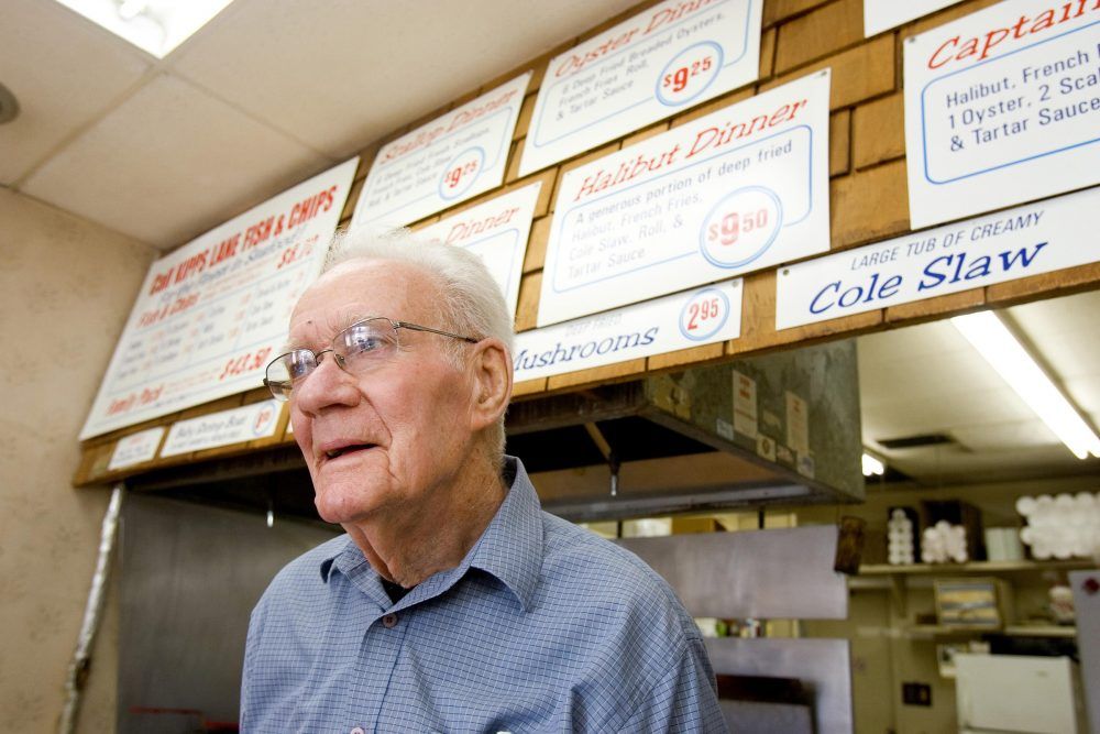 John Arp of Kipp's Lane Fish & Chips is shown in this 2010 file photo at his restaurant. He has since passed away but his daughter is still running the business, which is celebrating 50 years. MIKE HENSEN/THE LONDON FREE PRESS
