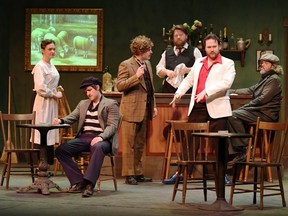 Melissa Metler plays Germaine, Eric Klingenberger is Picasso, Sean Brennan is Einstein, Patrick Hoffer is Freddy, Jayden Rogers is the Visitor and Dave Semple is Gaston in London Community Players' production of Steve Martin's Picasso at the Lapin Agile on at the Palace Theatre until Feb. 27.