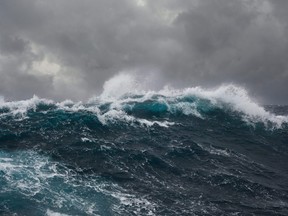 Ocean waves during a storm in the Atlantic Ocean.