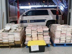 Officers with the Canada Border Services Agency seized 1.5 tonnes of cocaine valued at $198 million in Saint John, N.B., as part of an investigation by the agency and the RCMP. A Brantford man is charged with importing a controlled substance into Canada and possessing a controlled substance for trafficking. (Submitted photo)
