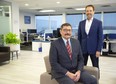 Garry Clement, the new chief anti-money laundering officer at London-based VersaBank, sits in  the bank's London headquarters Monday, March 7, 2022. with David Taylor, the bank's president and chief executive officer.  (Derek Ruttan/The London Free Press)