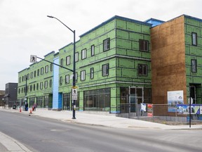 Construction continues on Embassy Commons at 740 Dundas Street in London, Ont. on Friday March 18, 2022. The federal government confirmed $13.2 million in funding for the $22-million project, with the balance coming from the city and community donations.(Derek Ruttan/The London Free Press)