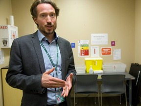 Regional medical Officer of Health Chris Mackie talks about the importance of having a safe and legal drug consumption site in London, Ont. Mackie was at the King Street drug consumption site on Thursday August 9, 2018.  (Mike Hensen/The London Free Press)