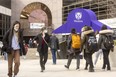 Western University students walk on campus. Applications to Western and its affiliate colleges from Ontario high school students fell this spring compared to last year. Photograph taken Wednesday, March 1, 2022. (Mike Hensen/The London Free Press)