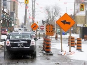 King Street is closed at Adelaide as construction for the transit loop continues in London, Ont. (Mike Hensen/The London Free Press)