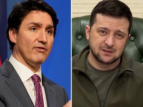 Canadian Prime Minister Justin Trudeau, left, and Ukrainian leader Volodymyr Zelenskyy.