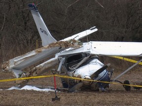 A Hamilton died after this Cessna 172RG crashed while trying to land in an open field east of Brantford's municipal airport Monday, Brant OPP say.