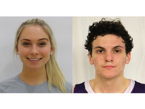 Western Mustangs Maddie Picton, left, and Tyson Dunn earned rookie of the year honours in Ontario University Athletics West division basketball. (Western University photos)