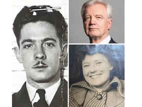 Clockwise from top right: British MP David Davis; his mother, Betty; and Gordon Kenneth Vimy Ridge Vincent, a Second World War pilot from Southwestern Ontario.