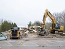 A pile of rubble is all that remains of the clubhouse at the former River Road golf course in east London on Monday April 25, 2022. (Derek Ruttan/The London Free Press)