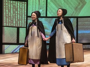 Ruth (played by Jenny Weisz) and her twin sister Hannah (Arinea Hermans) are the central characters in the Canadian musical Grow that makes its world premiere Friday at London's Grand Theatre.  (Mike Hensen/The London Free Press)