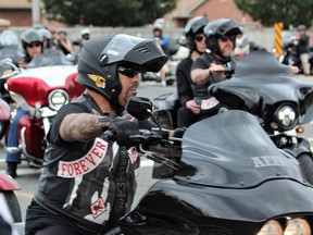 Alleged Hells Angels member Sean Burger, seen here at a protest outside the Elgin-Middlesex Detention Centre on July 17, 2021, pleaded guilty Thursday to possession of cocaine for the purpose of trafficking. (Free Press file photo)