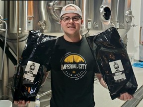 Kyle Blandford shows no signs of the jitters as Imperial City Brew House in Sarnia brings back a freshly brewed batch of Coffee Blonde. It’s brewed using beans roasted by Blackwater Coffee Company, also of Sarnia. (Imperial City photo)