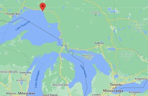 Google Maps: l'icona rossa indica la posizione della comunità di Marathon, nell'Ontario settentrionale.
