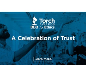 The Better Business Bureau Serving Western Ontario is proud to present their newly renamed awards program (now to be known as The Torch Awards for Ethics) that recognizes regional businesses that have been operating with trust and integrity—on Thursday, June 16 at 5:30 p.m. - All photos supplied