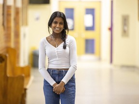 Harini Satheeskumar, a Grade 11 student at Central secondary school in London, says students need more information about how to get mental health help through the Thames Valley District school board. (Derek Ruttan/The London Free Press)