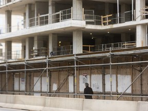 Construction has come to a standstill at large sites in London such as the Centro apartments project at 100 Fullerton St. because of a strike by members of a union representing workers who pour concrete. Photograph taken on Wednesday, May 18, 2022. (Mike Hensen/The London Free Press)