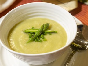 Served hot or cold, leek and potato soup with added asparagus, spinach or peas, brings a taste of seasonal comfort to any table, Jill Wilcox says. (Mike Hensen/The London Free Press)