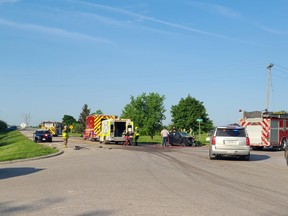 Police closed the intersection of Kerwood Road and Melwood Drive southwest of London on Monday May 30, 2022 following a collision at about 8 a.m. (Photo: OPP)