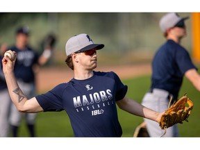 Utility player and backup catcher Kieran Bowles, from Nanaimo, B.C., brings NCAA Division 1 experience with the University of San Francisco to the London Majors dugout this season. (Mike Hensen/The London Free Press)
