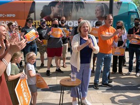 NDP Leader Andrea Horwath was in Brantford on Sunday, speaking to almost 100 supporters at the campaign office of Brantford-Brant candidate Harvey Bischof.