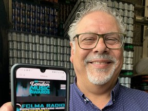 Mario Circelli, chair and co-founder of the Forest City London Music Hall of Fame, shows the link to FCLMA Radio, an internet station that will play the music of London and area musicians around the clock. (JOE BELANGER/The London Free Press)