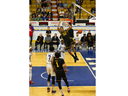 Amir Williams of the London Lightning delivers a slam dunk during the championship-clinching Game 3 of the National Basketball League of Canada final in Kitchener on Wednesday June 1, 2022. The win marks the fifth league title for London. Derek Ruttan/The London Free Press