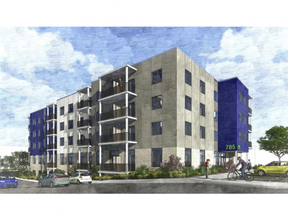 This artist rendering shows a proposed apartment complex at  785 Southwood Way in Woodstock.