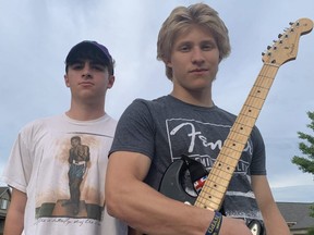 Evan Maloney and Eric Chalykoff are The Rebates, one of the entrants in London Music Week’s Battle of the High School Bands at London Music Hall Friday.