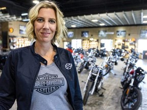 Erin Mitchell, general manager of Rocky's Harley-Davidson, says about 500 bikers are confirmed for the dealership's bike festival and rally later this week. Mitchell was photographed in the dealership on Monday, June 13, 2022. (Mike Hensen/The London Free Press)