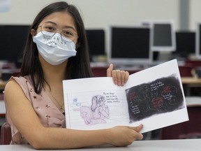 South secondary school student Joleen Galvez, 14, has created A Covid Journal Entry, a graphic novel depicting the experiences of several characters in pandemic lockdown. (Mike Hensen/The London Free Press)