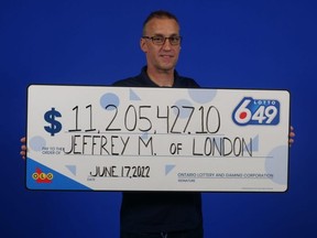Jeffrey McNally, 57, of London won the Lotto 6/49 top prize worth $11,205,427.10 in the May 14 draw. (Supplied/Ontario Lottery and Gaming Corporation)