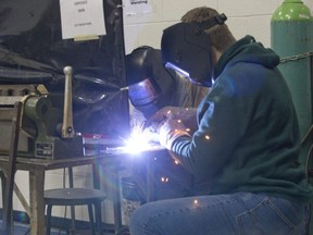 Students work on a welding project at B. Davison secondary school in London in this LFP Archives photo from January 2015. The technical school offers non-traditional courses such as welding, hairdressing, carpentry and baking. (Derek Ruttan/The London Free Press)