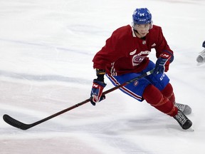 Logan Mailloux is shown during Montreal Canadiens training camp in Quebec on July 11, 2022. Postmedia photo