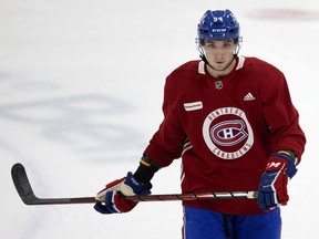 Logan Mailloux  is shown during the Montreal Canadiens training camp in Brossard, Quebec on Monday, July 11, 2022.