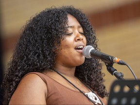 London singer/songwriter fiker opens Home County Folk and Art Festival 2022 at Victoria Park in London on Friday 15th July 2022. Mike Hensen/The London Free Press
