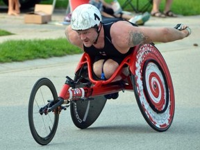 Paralympic long-distance racer Josh Cassidy of Port Elgin will carry Canada's flag at the opening ceremonies of the Commonwealth Games next week in Birmingham, England. Photo taken at the Canadian Paralympic Games Qualifier wheelchair race in Port Elgin on July 18, 2021. Rob Gowan/The Sun Times