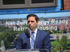 London North Centre Liberal MP Peter Fragiskatos announces Fanshawe College will receive $1.3 million in federal funding to help upgrade a 25-year-old student townhouse complex at a news conference Monday, July 25, 2022. (Calvi Leon/The London Free Press)