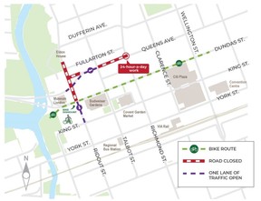 A map of the Downtown Loop construction zone and the location of the 24-hour-a-day work.  (City of London handout)