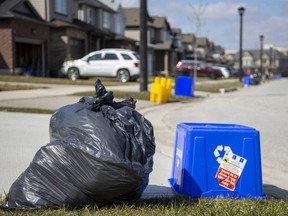 A garbage bag put out for collection on a northeast London street. Photo taken on March 25, 2020. Derek Ruttan/The London Free Press