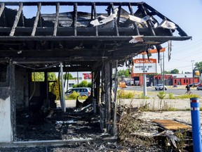 An abandoned former Dairy Queen location on Wharncliffe Road South in London was gutted by a fire officials have deemed suspicious. Photograph taken on Monday, July 4, 2022. 
(Mike Hensen/The London Free Press)