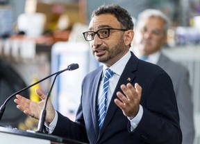 Federal Minister of Transport Omar Alghabra announced more than $500 million in incentives for medium- and heavy-duty zero emission vehicles, helping businesses to switch to electric fleets. Photo taken in London on Monday July 11, 2022. (Mike Hensen/The London Free Press)