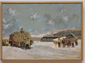 Works by the late Angus Trudeau of Manitoulin Island including Hauling Logs, above, are featured in a new exhibition at Michael Gibson Gallery until July 30.