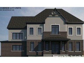 Corner lot units, 101 Meadowlily Rd., front view facing Meadowlily Road. (Artist rendering)