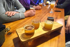 Enjoy a flight of high-quality pilsner, blood orange IPA, Foggy Harbor New England IPA and Blacksmith dark beer at Wheelhouse Brewing's current location in Prince Rupert. (photo Wayne Newton)