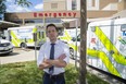 Jason Schinbein, president of OPSEU Local 147 which represents paramedics, says the inability to quickly offload patients and get ambulances back into service has reached a critical point. The emergency entrance at Victoria Hospital has dedicated parking bay for five ambulances, but when this photo was taken on Wednesday, Aug. 10, 2022, 13 ambulances were crowding the entrance. (Derek Ruttan/The London Free Press)