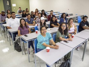 This group of returning international Fanshawe College students are in training to become ambassadors for new international students in London on Wednesday August 24, 2022. (Derek Ruttan/The London Free Press)