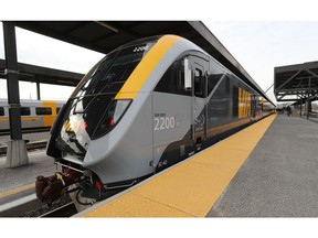 VIA Rail unveiling one of their new trains at the train station in Ottawa Tuesday. 32 trains in their new fleet will be put into service in the Quebec City-Windsor corridor.