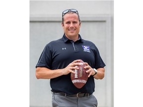 “We have stickers on our helmets to remind us of Coach KJ and we talk about him frequently,” acting Jr. Mustangs varsity head coach Greg Willson, a former Western Mustang offensive lineman, said. (Derek Ruttan/The London Free Press)